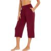image:imageWiWi Womens Bamboo Viscose Super Soft Capri Wide Leg Yoga Pants Capris Sweatpants Lounge Bottoms with Pockets SXXLWine