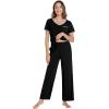 image:imageWiWi Womens Pajama Set Short Sleeve Top and Long Pants with Pockets Rayon Sleepwear Soft V Neck 2 Piece Pajamas SXXLBlack