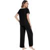 image:imageWiWi Womens Pajama Set Short Sleeve Top and Long Pants with Pockets Rayon Sleepwear Soft V Neck 2 Piece Pajamas SXXLBlack