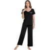 image:imageWiWi Womens Pajama Set Short Sleeve Top and Long Pants with Pockets Rayon Sleepwear Soft V Neck 2 Piece Pajamas SXXLBlack