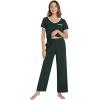 image:imageWiWi Womens Pajama Set Short Sleeve Top and Long Pants with Pockets Rayon Sleepwear Soft V Neck 2 Piece Pajamas SXXLFence Green