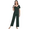 image:imageWiWi Womens Pajama Set Short Sleeve Top and Long Pants with Pockets Rayon Sleepwear Soft V Neck 2 Piece Pajamas SXXLFence Green