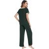 image:imageWiWi Womens Pajama Set Short Sleeve Top and Long Pants with Pockets Rayon Sleepwear Soft V Neck 2 Piece Pajamas SXXLFence Green