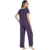 image:imageWiWi Womens Pajama Set Short Sleeve Top and Long Pants with Pockets Rayon Sleepwear Soft V Neck 2 Piece Pajamas SXXLLavender