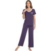 image:imageWiWi Womens Pajama Set Short Sleeve Top and Long Pants with Pockets Rayon Sleepwear Soft V Neck 2 Piece Pajamas SXXLLavender