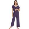 image:imageWiWi Womens Pajama Set Short Sleeve Top and Long Pants with Pockets Rayon Sleepwear Soft V Neck 2 Piece Pajamas SXXLLavender