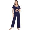 image:imageWiWi Womens Pajama Set Short Sleeve Top and Long Pants with Pockets Rayon Sleepwear Soft V Neck 2 Piece Pajamas SXXLNavy