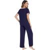 image:imageWiWi Womens Pajama Set Short Sleeve Top and Long Pants with Pockets Rayon Sleepwear Soft V Neck 2 Piece Pajamas SXXLNavy
