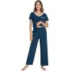 image:imageWiWi Womens Pajama Set Short Sleeve Top and Long Pants with Pockets Rayon Sleepwear Soft V Neck 2 Piece Pajamas SXXLPeacock Blue