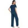 image:imageWiWi Womens Pajama Set Short Sleeve Top and Long Pants with Pockets Rayon Sleepwear Soft V Neck 2 Piece Pajamas SXXLPeacock Blue