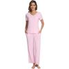 image:imageWiWi Womens Pajama Set Short Sleeve Top and Long Pants with Pockets Rayon Sleepwear Soft V Neck 2 Piece Pajamas SXXLPink