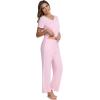 image:imageWiWi Womens Pajama Set Short Sleeve Top and Long Pants with Pockets Rayon Sleepwear Soft V Neck 2 Piece Pajamas SXXLPink