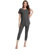 image:imageWiWi Womens Pajama Set Viscose from Bamboo Short Sleeve Tunic Top Capri Leggings Cooling Sleepwear Super Soft Pjs SXXLCharcoal Heather
