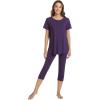 image:imageWiWi Womens Pajama Set Viscose from Bamboo Short Sleeve Tunic Top Capri Leggings Cooling Sleepwear Super Soft Pjs SXXLDark Purple
