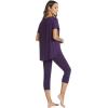 image:imageWiWi Womens Pajama Set Viscose from Bamboo Short Sleeve Tunic Top Capri Leggings Cooling Sleepwear Super Soft Pjs SXXLDark Purple