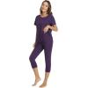 image:imageWiWi Womens Pajama Set Viscose from Bamboo Short Sleeve Tunic Top Capri Leggings Cooling Sleepwear Super Soft Pjs SXXLDark Purple