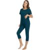 image:imageWiWi Womens Pajama Set Viscose from Bamboo Short Sleeve Tunic Top Capri Leggings Cooling Sleepwear Super Soft Pjs SXXLPeacock Blue