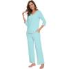 image:imageWiWi Womens Pajamas Set Loungewear Bamboo from Viscose 34 Sleeve Tops and Soft Pants Set with Pocket SXXLAqua