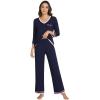 image:imageWiWi Womens Pajamas Set Loungewear Bamboo from Viscose 34 Sleeve Tops and Soft Pants Set with Pocket SXXLNavy