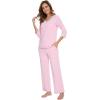 image:imageWiWi Womens Pajamas Set Loungewear Bamboo from Viscose 34 Sleeve Tops and Soft Pants Set with Pocket SXXLPink