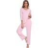 image:imageWiWi Womens Pajamas Set Loungewear Bamboo from Viscose 34 Sleeve Tops and Soft Pants Set with Pocket SXXLPink