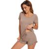 image:imageWiWi Bamboo Viscose Pajama Set for Women Soft Short Sleeve Top and Short 2 Piece Pjs Sleepwear Summer Cooling LoungewearCamel