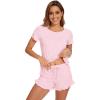 image:imageWiWi Bamboo Viscose Pajama Set for Women Soft Short Sleeve Top and Short 2 Piece Pjs Sleepwear Summer Cooling LoungewearPink