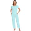 image:imageWiWi Pajamas Set for Women Soft Comfy Loungewear Short Sleeve Tops and Long Pants Viscose from Bamboo Sleepwear Pjs SXXLAqua