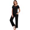 image:imageWiWi Pajamas Set for Women Soft Comfy Loungewear Short Sleeve Tops and Long Pants Viscose from Bamboo Sleepwear Pjs SXXLBlack