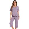 image:imageWiWi Soft Viscose from Bamboo Pajama Set for Women Short Sleeve Top with Capris Pajamas Sets SXXLViolet