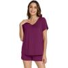 image:imageWiWi Viscose from Bamboo Pajamas for Women Loose Comfy Two Pieces Pj Set Top and Shorts Loungewear SXXLMulberry