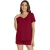 image:imageWiWi Viscose from Bamboo Pajamas for Women Loose Comfy Two Pieces Pj Set Top and Shorts Loungewear SXXLWine Red