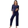 image:imageWiWi Viscose from Bamboo Womens Cute Pajamas Set 34 Sleeve and Crewneck Sets with Drawstring SXXLNavy