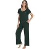 image:imageWiWi Womens Pajama Set Short Sleeve Top and Long Pants with Pockets Rayon Sleepwear Soft V Neck 2 Piece Pajamas SXXLFence Green