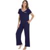 image:imageWiWi Womens Pajama Set Short Sleeve Top and Long Pants with Pockets Rayon Sleepwear Soft V Neck 2 Piece Pajamas SXXLNavy