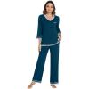 image:imageWiWi Womens Pajamas Set Loungewear Bamboo from Viscose 34 Sleeve Tops and Soft Pants Set with Pocket SXXLPeacock Blue