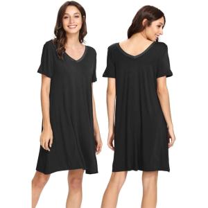 image:imageWiWi Bamboo Viscose Nightgowns for Women Short Sleeve V Neck Sleepwear Super Soft Sleep Dress Cool Plus Size Nightshirt S4XAblack