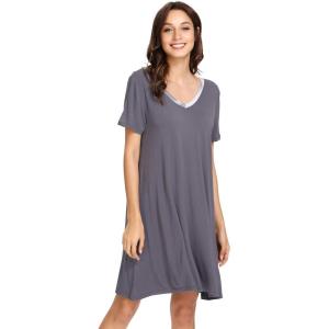 image:imageWiWi Bamboo Viscose Nightgowns for Women Short Sleeve V Neck Sleepwear Super Soft Sleep Dress Cool Plus Size Nightshirt S4XAdark Grey