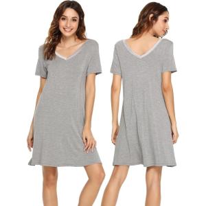 image:imageWiWi Bamboo Viscose Nightgowns for Women Short Sleeve V Neck Sleepwear Super Soft Sleep Dress Cool Plus Size Nightshirt S4XAheather Grey