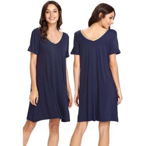 image:imageWiWi Bamboo Viscose Nightgowns for Women Short Sleeve V Neck Sleepwear Super Soft Sleep Dress Cool Plus Size Nightshirt S4XAnavy