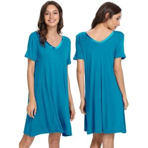 image:imageWiWi Bamboo Viscose Nightgowns for Women Short Sleeve V Neck Sleepwear Super Soft Sleep Dress Cool Plus Size Nightshirt S4XAteal Blue