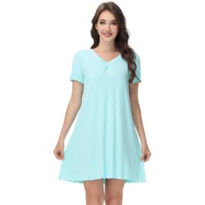 image:imageWiWi Bamboo Viscose Nightgowns for Women Short Sleeve V Neck Sleepwear Super Soft Sleep Dress Cool Plus Size Nightshirt S4XDaqua