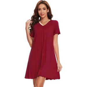 image:imageWiWi Bamboo Viscose Nightgowns for Women Short Sleeve V Neck Sleepwear Super Soft Sleep Dress Cool Plus Size Nightshirt S4XDgarnet