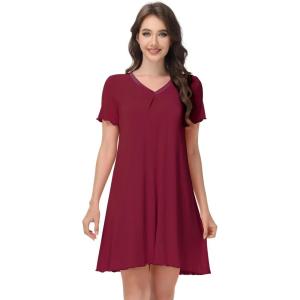 image:imageWiWi Bamboo Viscose Nightgowns for Women Short Sleeve V Neck Sleepwear Super Soft Sleep Dress Cool Plus Size Nightshirt S4XDwine