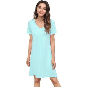 image:imageWiWi Bamboo Viscose Nightgowns for Women Super Soft Short Sleeve V Neck Sleep Dress Cooling Plus Size Lounge Sleepwear S4XAqua