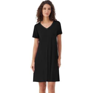 image:imageWiWi Bamboo Viscose Nightgowns for Women Super Soft Short Sleeve V Neck Sleep Dress Cooling Plus Size Lounge Sleepwear S4XBlack