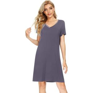 image:imageWiWi Bamboo Viscose Nightgowns for Women Super Soft Short Sleeve V Neck Sleep Dress Cooling Plus Size Lounge Sleepwear S4XDark Grey