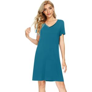 image:imageWiWi Bamboo Viscose Nightgowns for Women Super Soft Short Sleeve V Neck Sleep Dress Cooling Plus Size Lounge Sleepwear S4XDark Teal