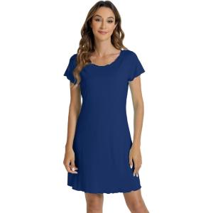 image:imageWiWi Bamboo Viscose Nightgowns for Women Super Soft Short Sleeve V Neck Sleep Dress Cooling Plus Size Lounge Sleepwear S4XDblue Depth