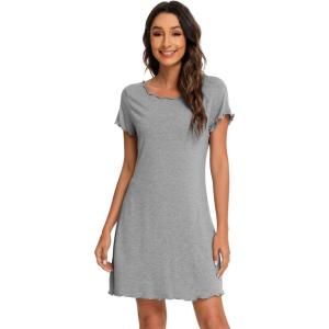 image:imageWiWi Bamboo Viscose Nightgowns for Women Super Soft Short Sleeve V Neck Sleep Dress Cooling Plus Size Lounge Sleepwear S4XDheather Grey